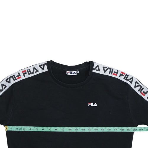 FILA Womens Black Logo Tape Crew Neck Sweatshirt Size M