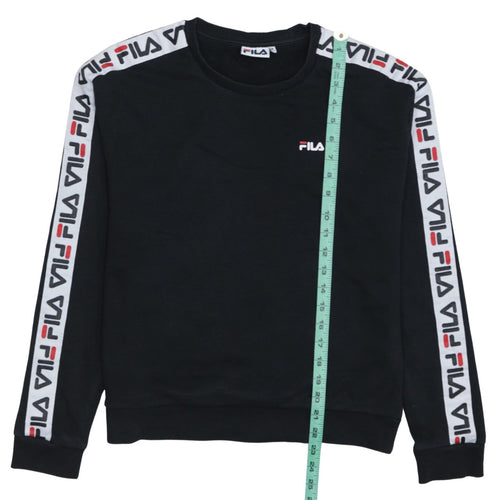 FILA Womens Black Logo Tape Crew Neck Sweatshirt Size M