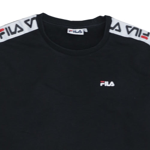 FILA Womens Black Logo Tape Crew Neck Sweatshirt Size M