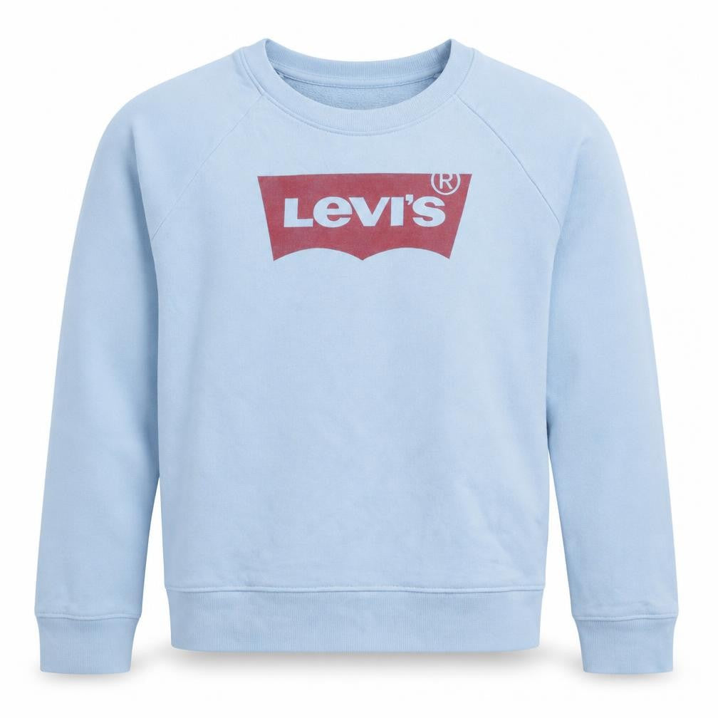 Front view of Levi's men’s blue logo crew neck pullover sweatshirt, size S
