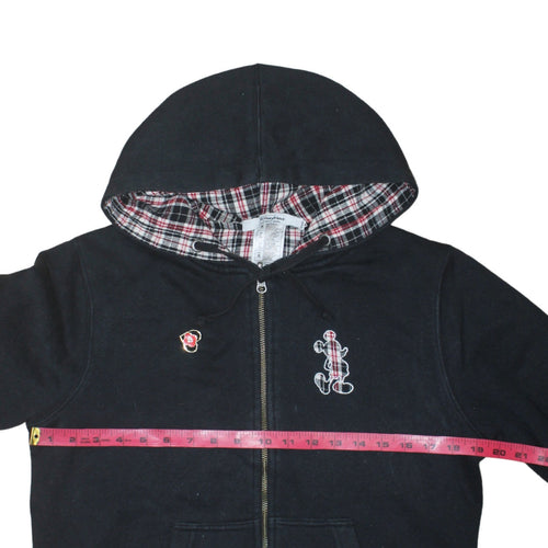 Disney Parks Women Black Full Zip Hoodie Size M Mickey Plaid Lined Sweatshirt