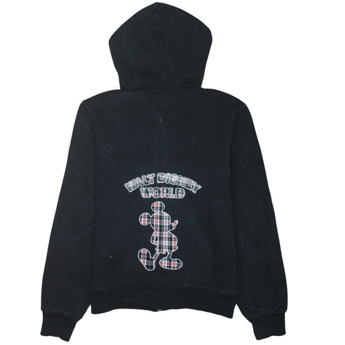 Disney Parks Women Black Full Zip Hoodie Size M Mickey Plaid Lined Sweatshirt