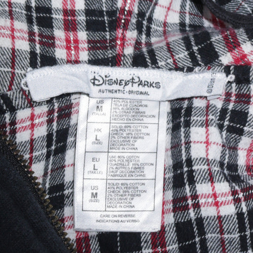 Disney Parks Women Black Full Zip Hoodie Size M Mickey Plaid Lined Sweatshirt
