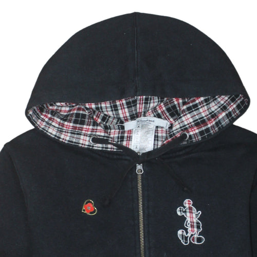 Disney Parks Women Black Full Zip Hoodie Size M Mickey Plaid Lined Sweatshirt
