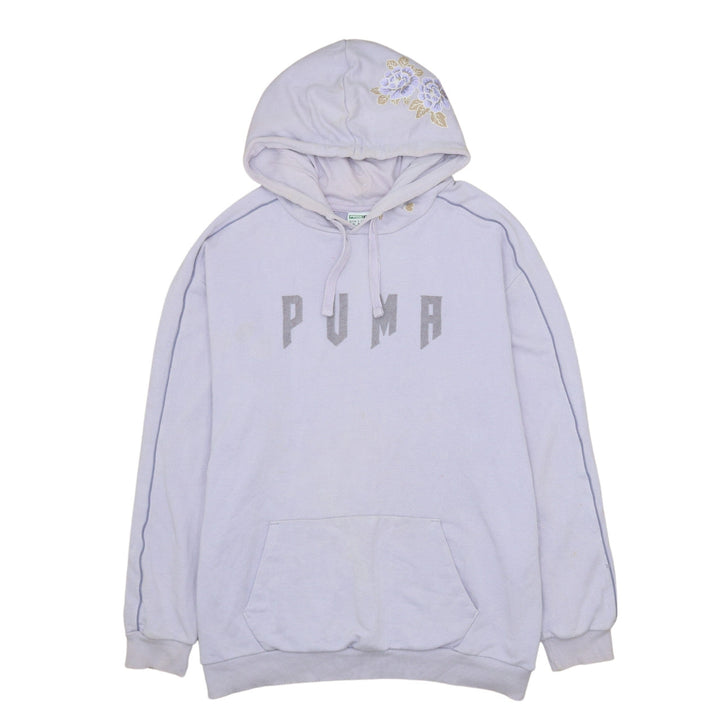 PUMA Women Lavender Hoodie Size 12 Floral Embroidered Pullover