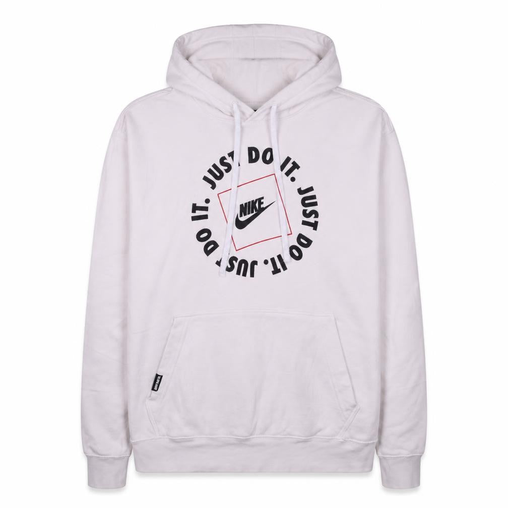 Front view of Nike Men's White Pullover Hoodie L Sports Graphic Logo