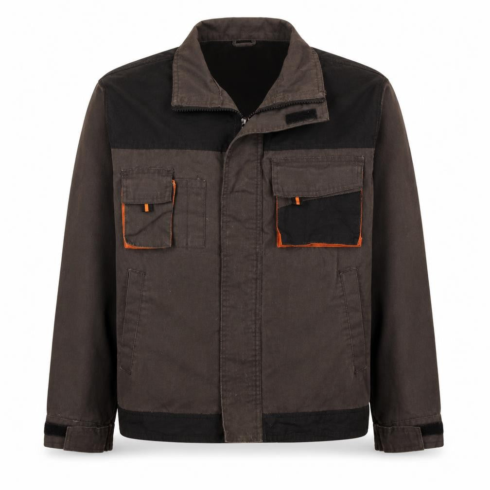 Front view of Orma Men's Brown Cotton Workwear Jacket S Full Zip Pockets Outdoor
