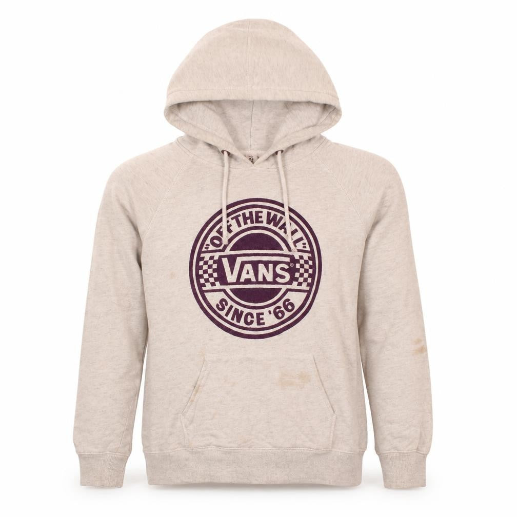 Front view of Vans Men's Grey Pullover Hoodie XS Graphic Fleece Skateboarding Style