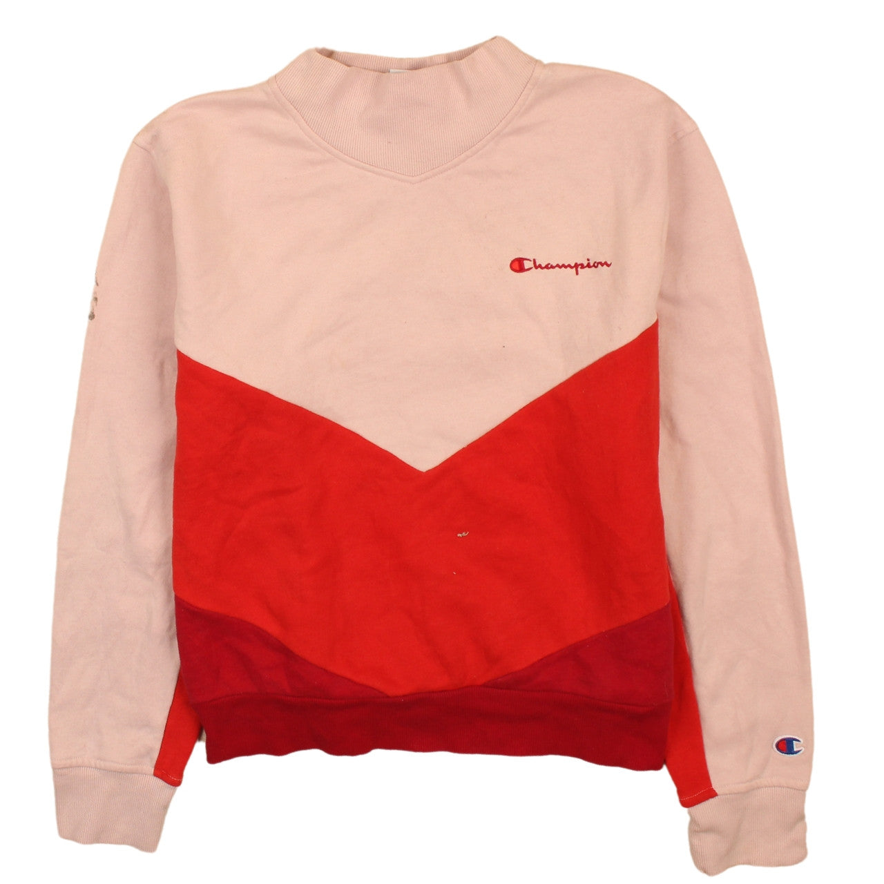 Champion Womens Pink Red Colourblock Sweatshirt Medium Cotton