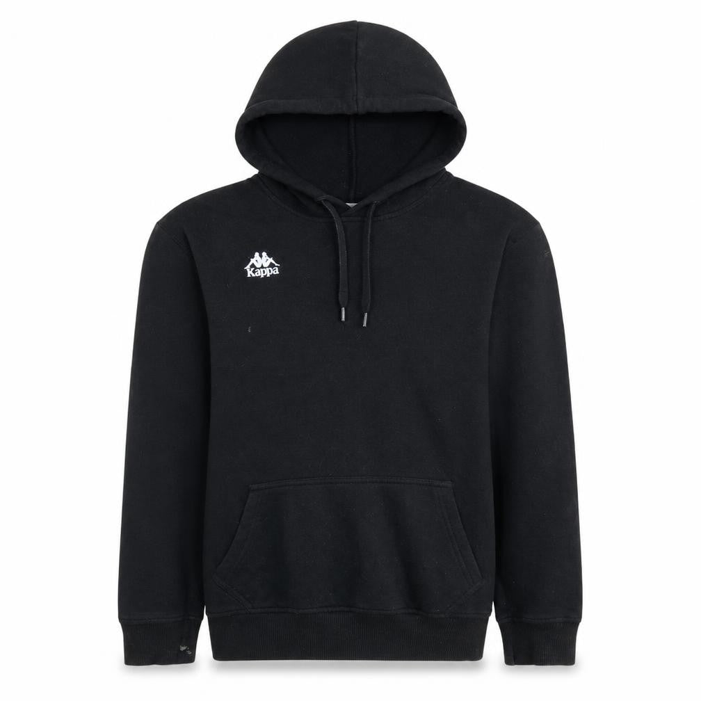 Front view of Kappa Men’s Black Small Pullover Hoodie Embroidered Logo Sportswear