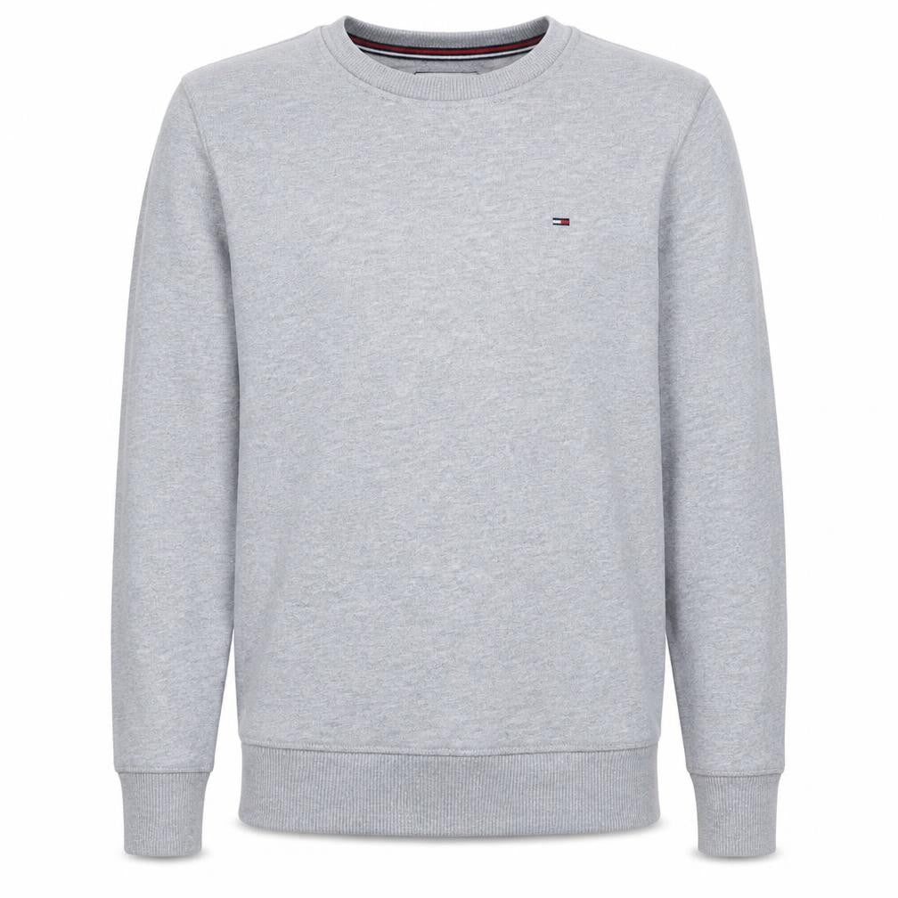 Front view of Tommy Jeans Men's Grey Regular Fit Cotton Crew Neck Sweatshirt, size S
