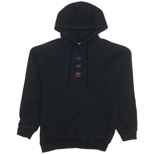 Adidas Womens Black Pullover Hoodie Size 8 Logo Print Cotton Blend