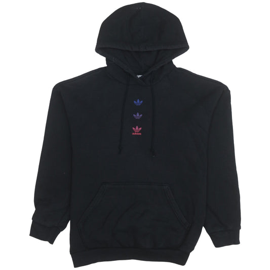 Adidas Womens Black Pullover Hoodie Size 8 Logo Print Cotton Blend