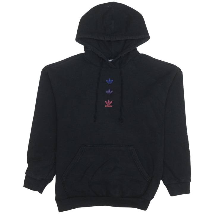 Adidas Womens Black Pullover Hoodie Size 8 Logo Print Cotton Blend