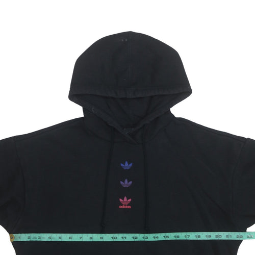 Adidas Womens Black Pullover Hoodie Size 8 Logo Print Cotton Blend