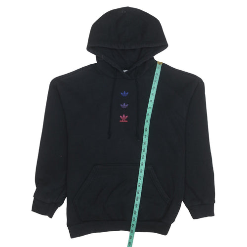 Adidas Womens Black Pullover Hoodie Size 8 Logo Print Cotton Blend