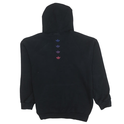 Adidas Womens Black Pullover Hoodie Size 8 Logo Print Cotton Blend