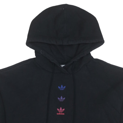 Adidas Womens Black Pullover Hoodie Size 8 Logo Print Cotton Blend