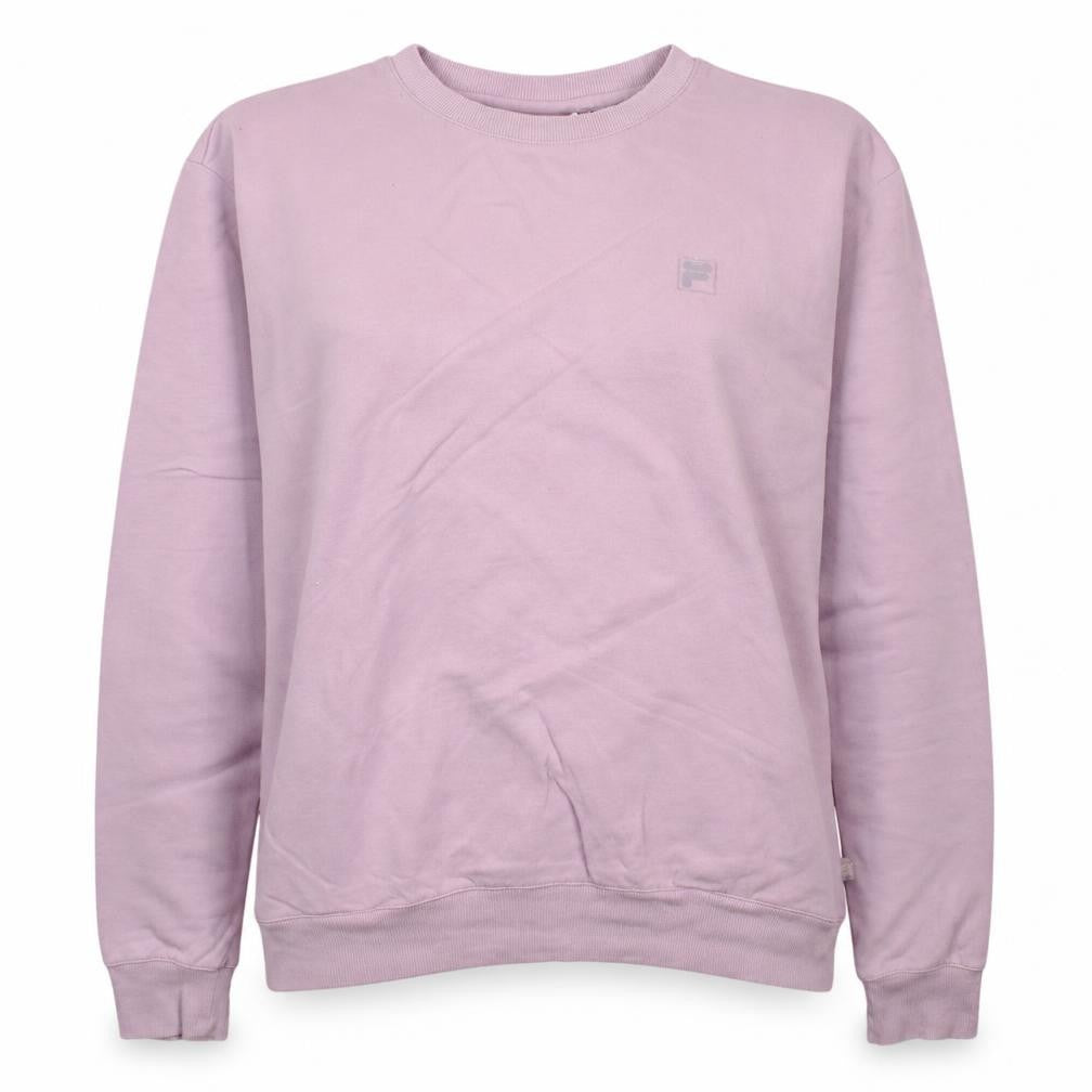 Front view of Fila women’s pink crew neck pullover sweatshirt, size M
