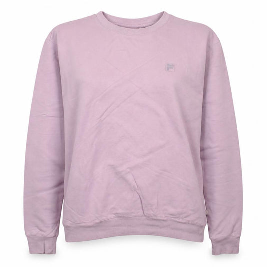 Front view of Fila women’s pink crew neck pullover sweatshirt, size M