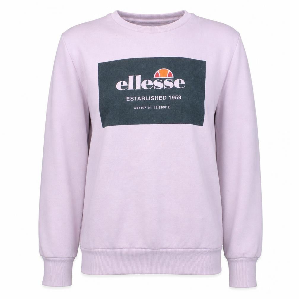 Front view of Ellesse women’s pink crew neck logo sweatshirt, size M