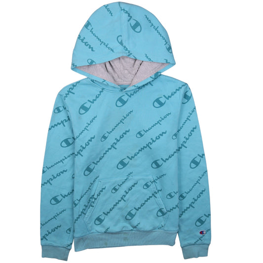 Champion Womens Blue Pullover Hoodie XL Graphic Print Cotton Blend