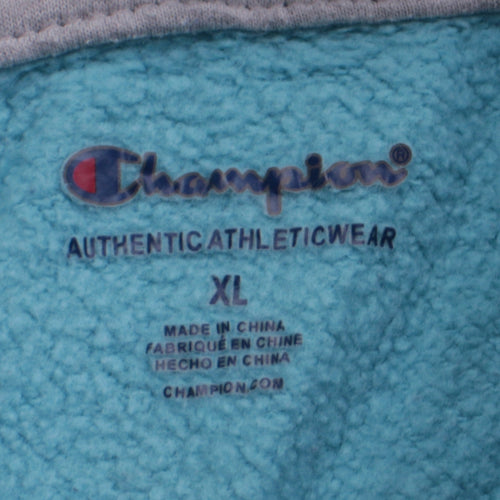 Champion Womens Blue Pullover Hoodie XL Graphic Print Cotton Blend
