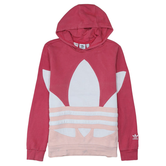Adidas Girls Pink Colourblock Logo Pullover Hoodie Size 13-14 Years