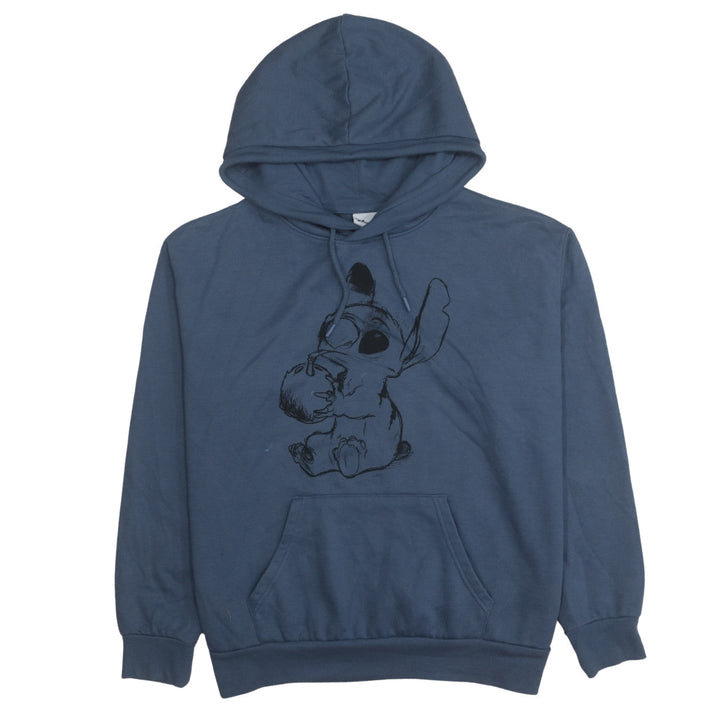 Disney Women Blue Stitch Pullover Hoodie M Cotton Blend