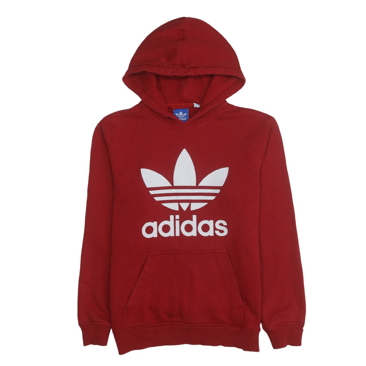 Adidas Men's Red Pullover Hoodie Small Logo Fleece Sweatshirt