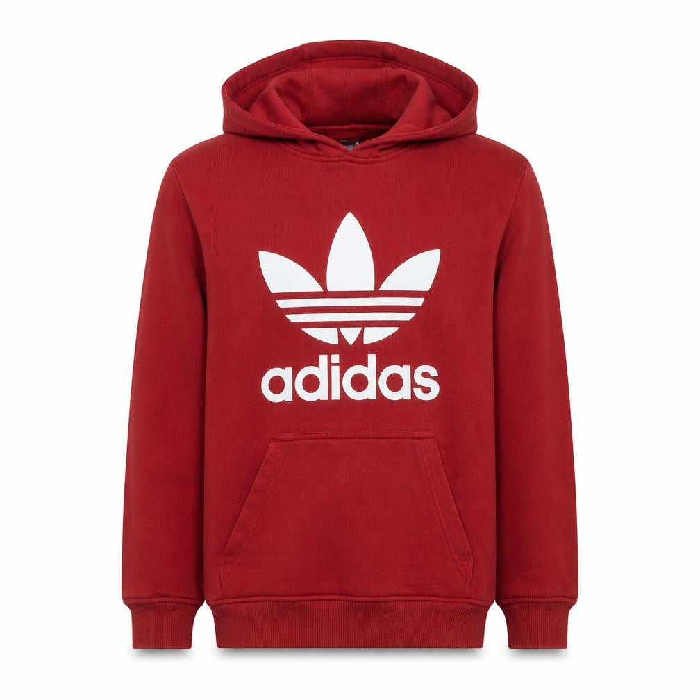 Front view of Adidas Men's Red Pullover Hoodie Small Logo Fleece Sweatshirt