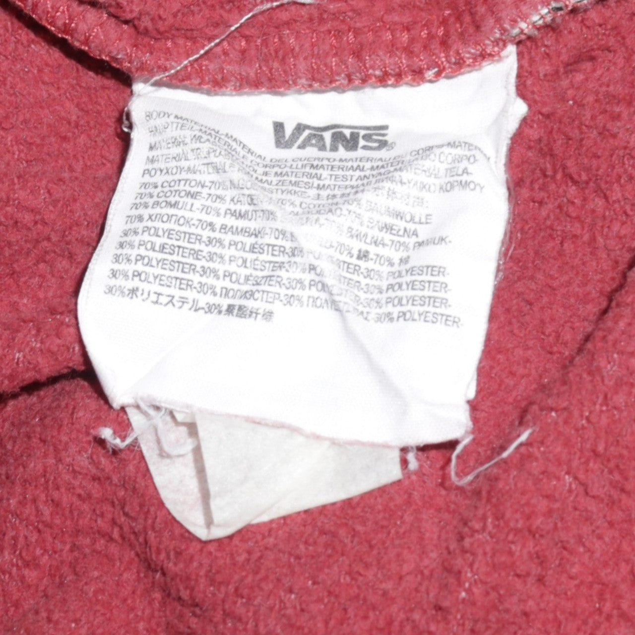 Vans Boys Red Full Zip Hoodie Medium Cotton Blend Casual Sweatshirt