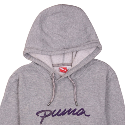 Puma Women Grey Hooded Pullover Sweatshirt UK 16 Embroidered Logo