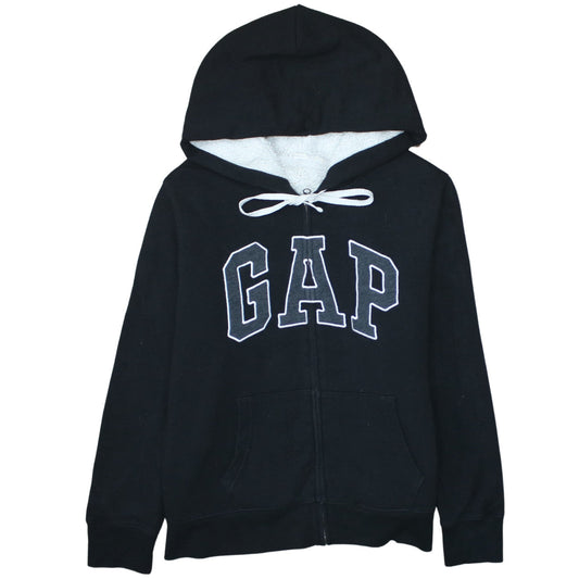 GAP Womens Black Full Zip Hoodie XL Sherpa Lined Cotton Blend