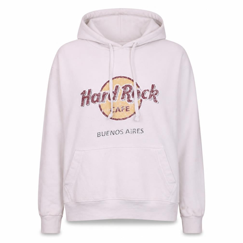 Front view of Hard Rock Cafe Women's White XS Pullover Hoodie Buenos Aires