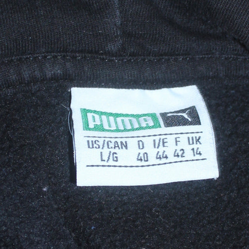 Puma Womens Black Blue Cropped Hoodie UK 14 Drawstring Logo Sweatshirt