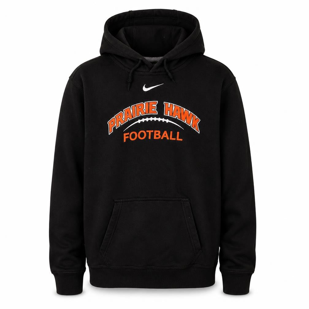 Front view of Nike Men's Black Small Pullover Hoodie Prairie Hawk Football