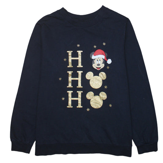 Disney Tu Women Navy Blue Christmas Mickey Mouse Glitter Sweatshirt Size 16