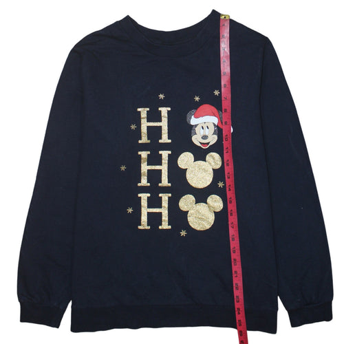 Disney Tu Women Navy Blue Christmas Mickey Mouse Glitter Sweatshirt Size 16