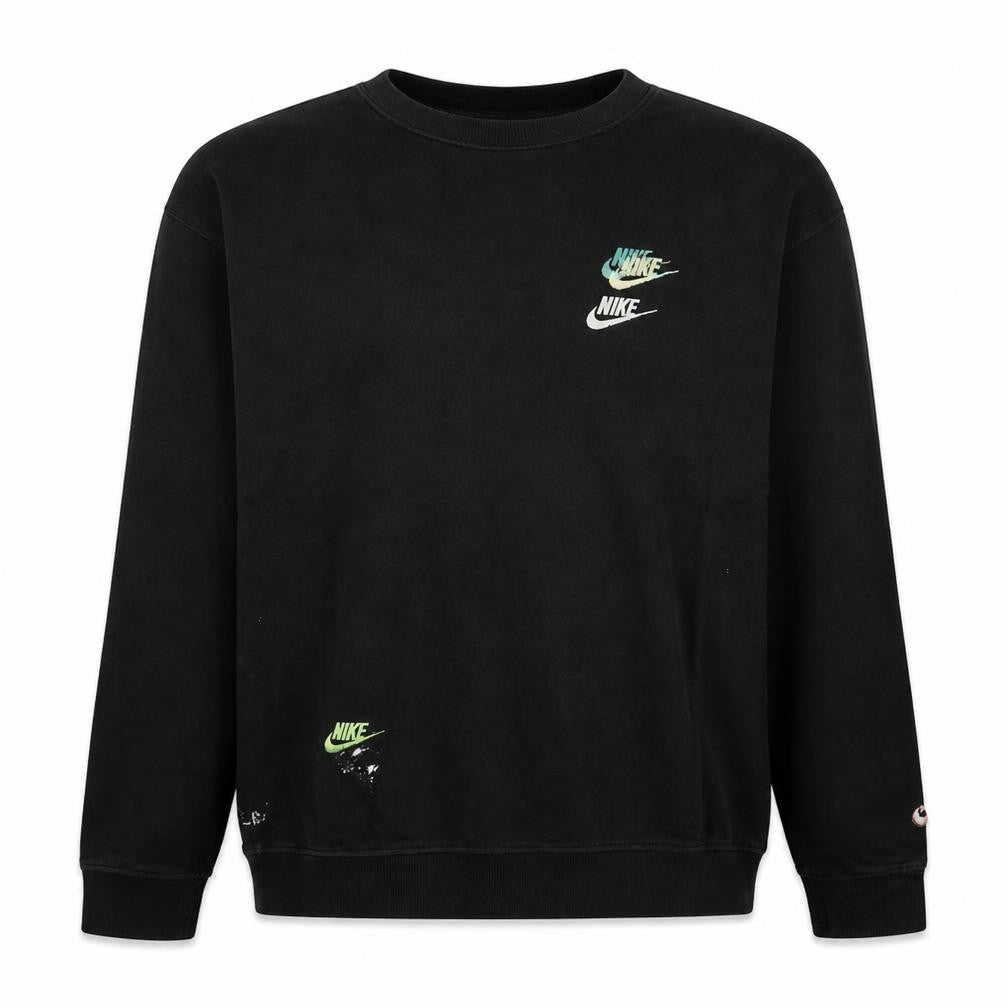 Front view of Nike Men's Black Crew Neck Sweatshirt, size S, Graphic Print Logo