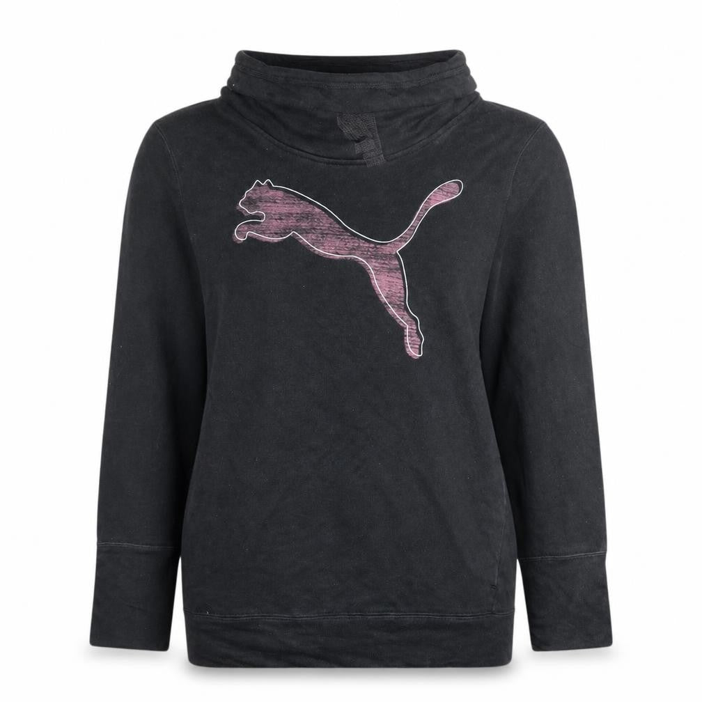 Front view of PUMA Women Black, size 12, Pullover Sweatshirt with Logo Graphic