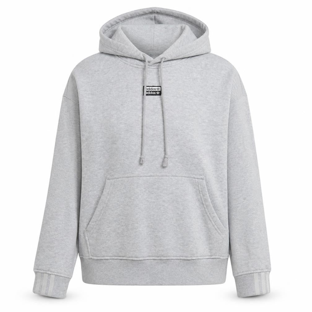 Front view of Adidas Women’s Grey Pullover Hoodie, size UK 16, Cotton Blend Casual