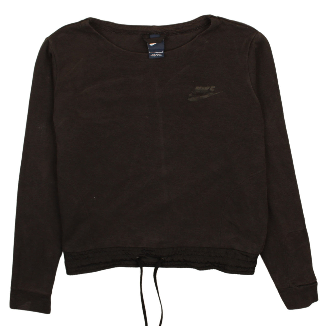 Nike Womens Black Pullover Sweatshirt L Logo Drawstring Hem