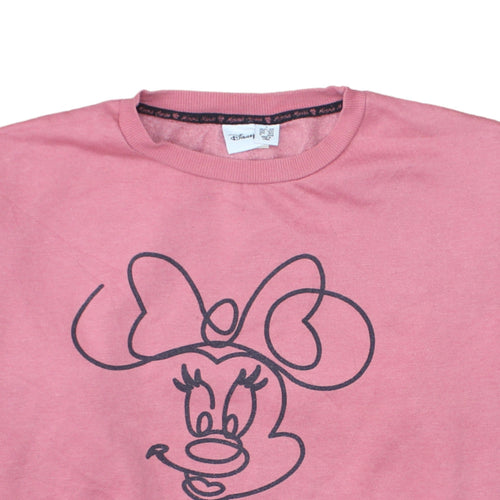 Disney Women Pink Minnie Mouse Sweatshirt Size L Crew Neck Pullover