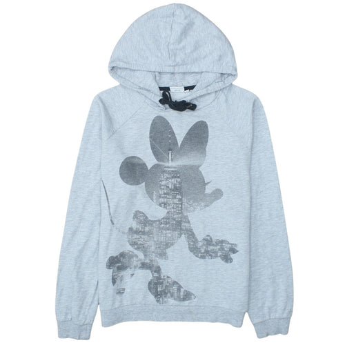 Disney Women Grey Minnie Mouse Hoodie Size L Pullover Cotton Blend