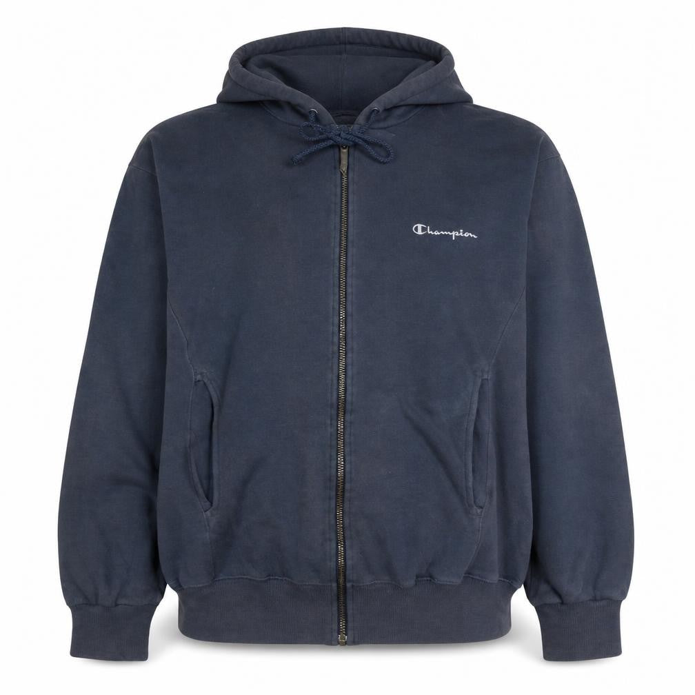 Front view of Champion Women's Navy Full Zip Hoodie Medium Cotton Blend