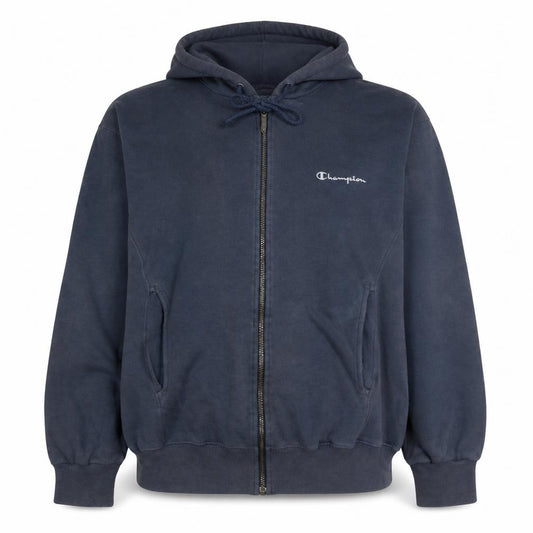 Front view of Champion Women's Navy Full Zip Hoodie Medium Cotton Blend