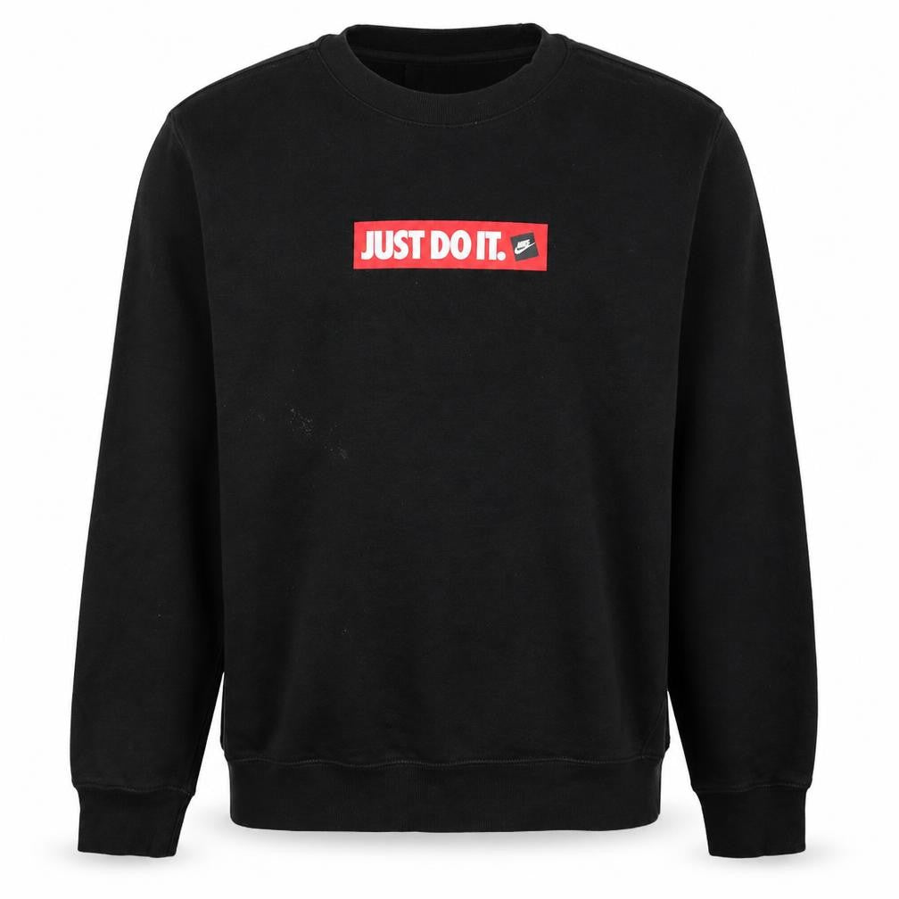 Front view of Nike Men’s Black Pullover Sweatshirt M Just Do It Graphic Print