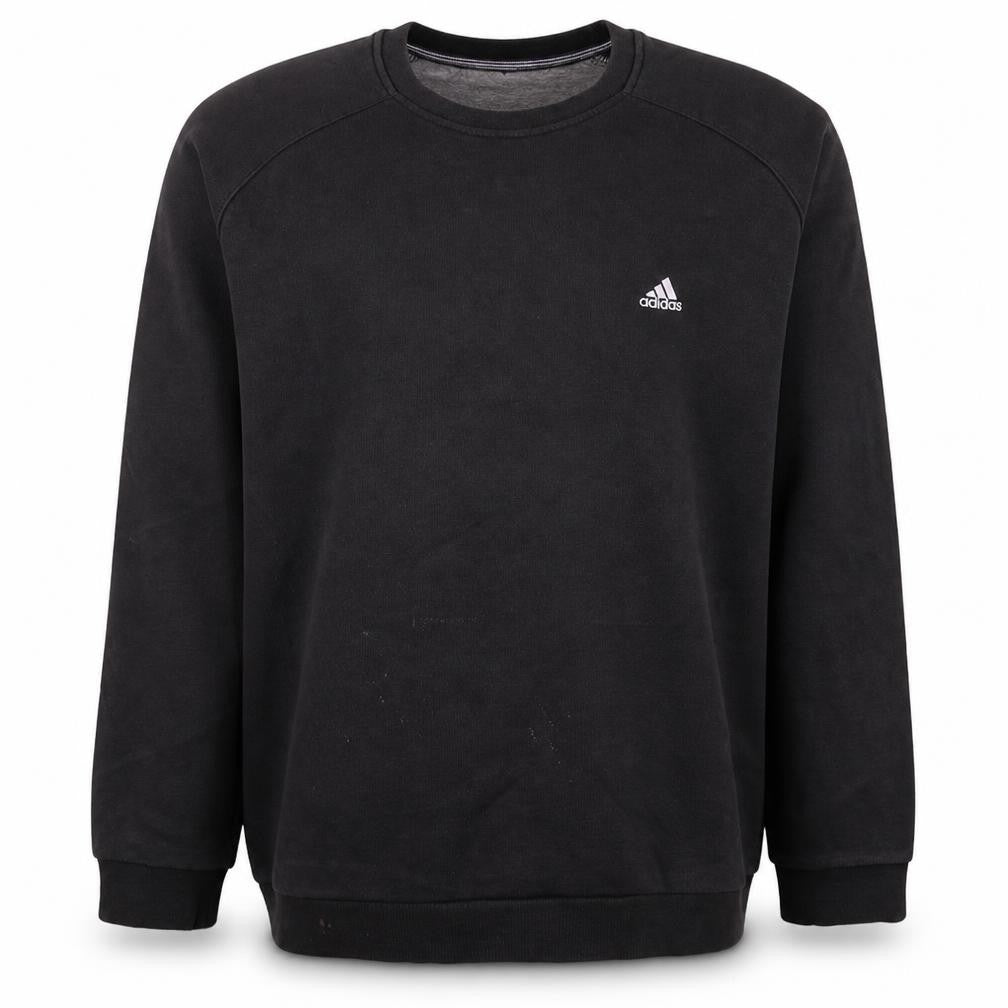 Front view of Adidas Men's Black Crew Neck Pullover Sweatshirt L Cotton Blend