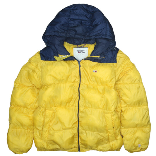 Tommy Jeans Men's Yellow XL Hooded Puffer Jacket Winter